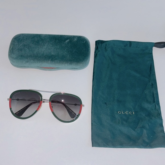 Gucci Aviator Sunglasses in Gold metal- Green/Red - Picture 1 of 7